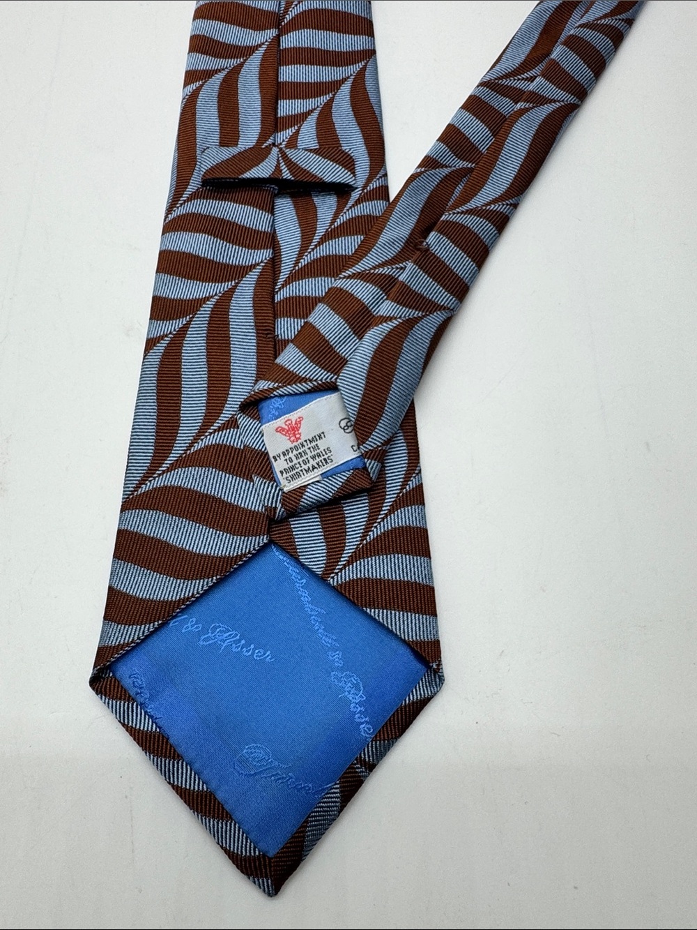 Turnbull & Asser Brown and Light Blue Wave-Pattern Silk Tie #0046